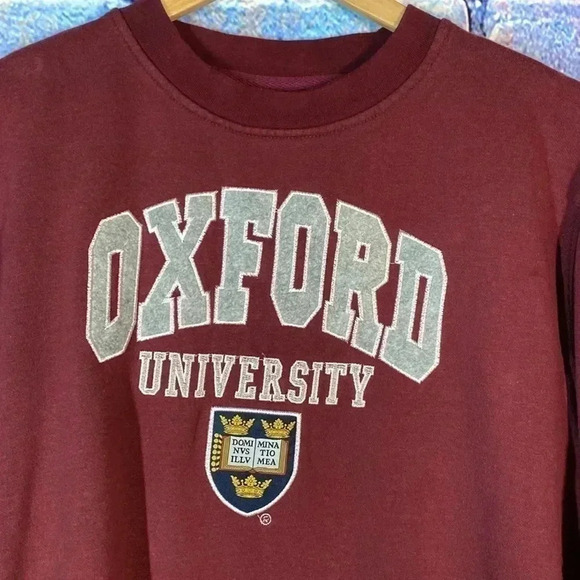 Unisex Oxford University Embroidered Crewneck Burgundy XS - Picture 2 of 6